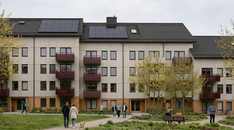 En grupp människor som går framför en byggnad.