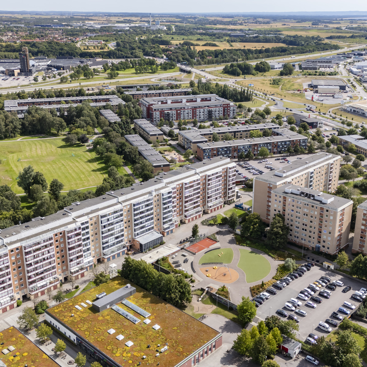 En flygbild av Andersbergsringen i Halmstad.