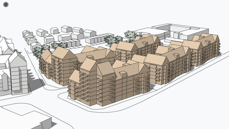 Illustration som visar byggnader 