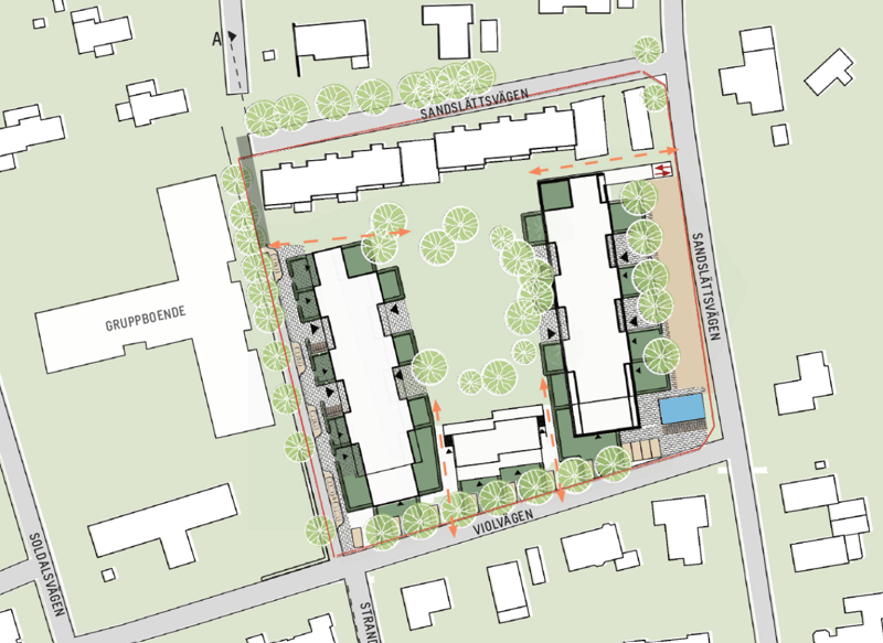 En karta över många byggnader.