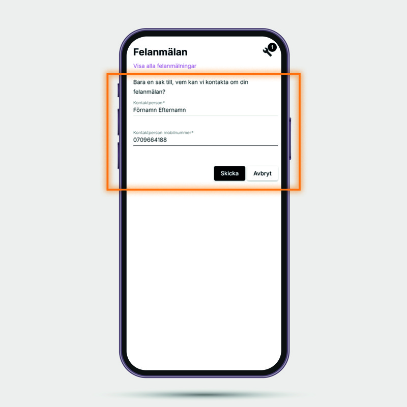 Fyll i kontaktuppgifter och skicka in din felanmälan - HFAB