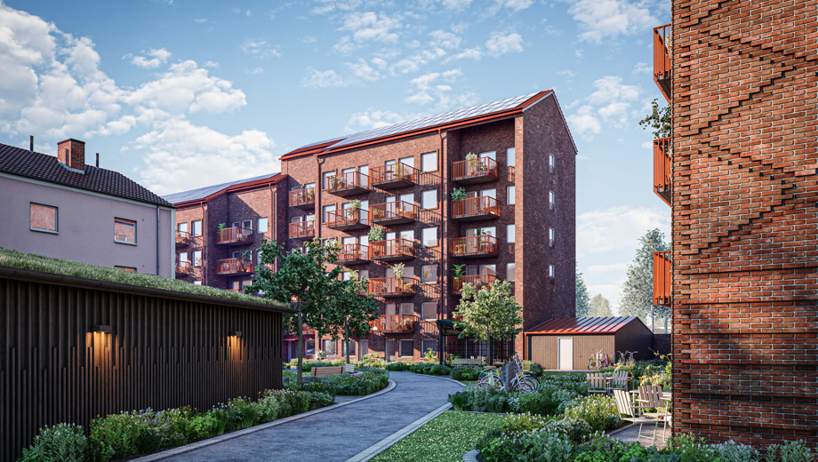 En 3D-rendering av bostadsområdet Gullhönan