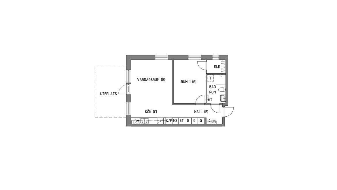 Exempel på 2 rum och kök med en yta på 52,9 kvm