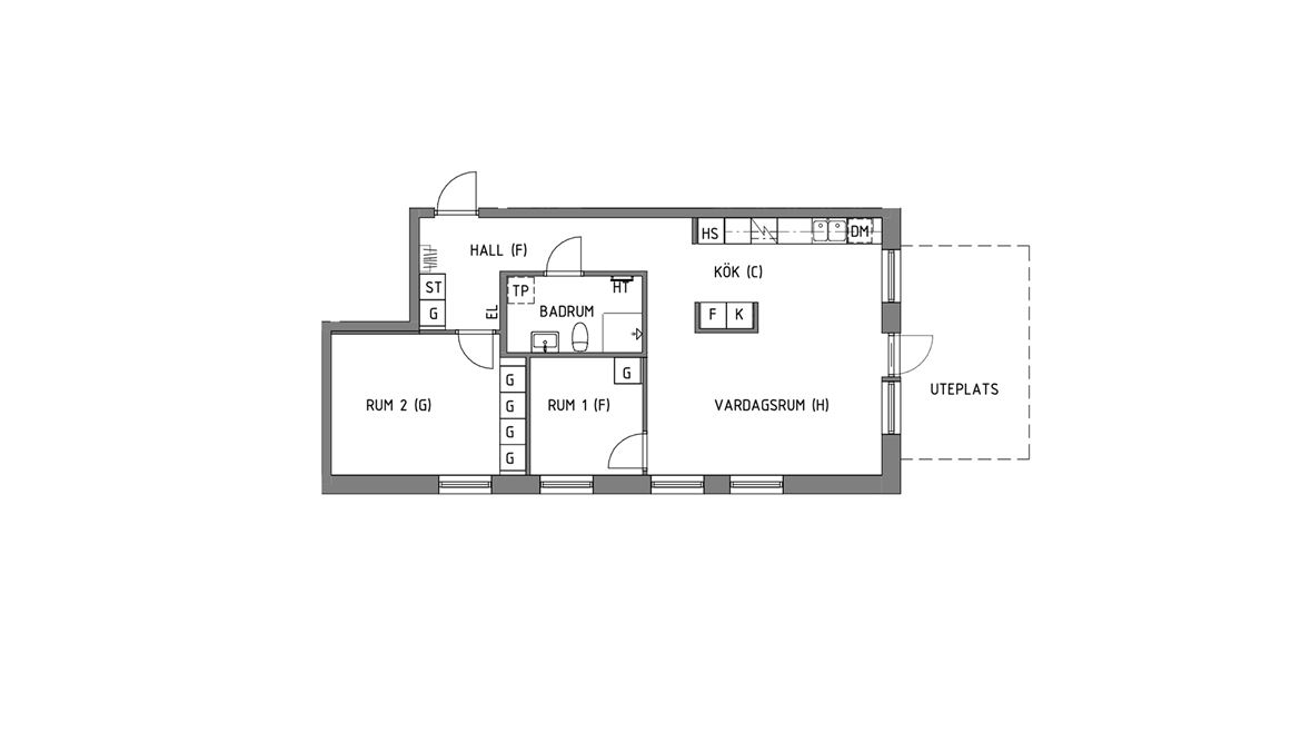 Exempel på 3 rum och kök med en yta på 68,4 kvm