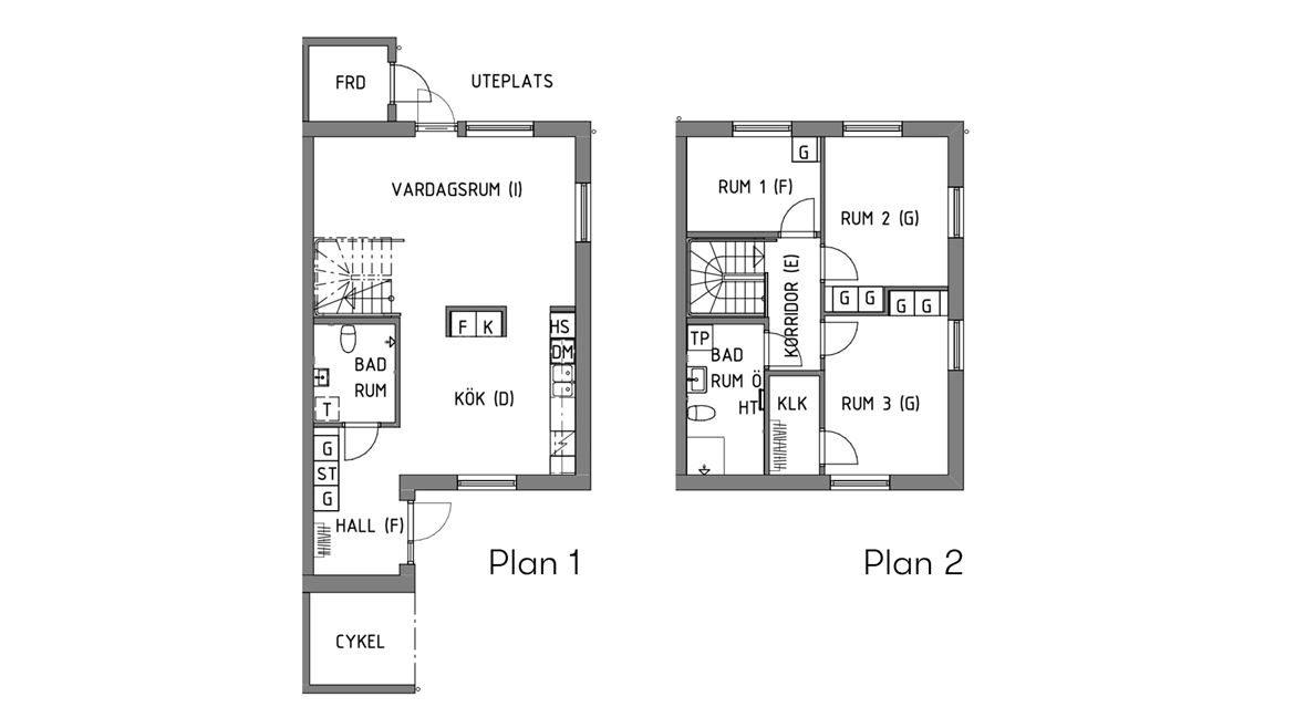 Exempel på 4 rum och kök, två våningsplan med en yta på 105,7 kvm